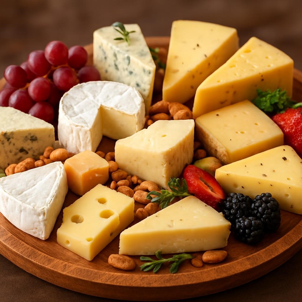 Cheese selection board with brie and manchego