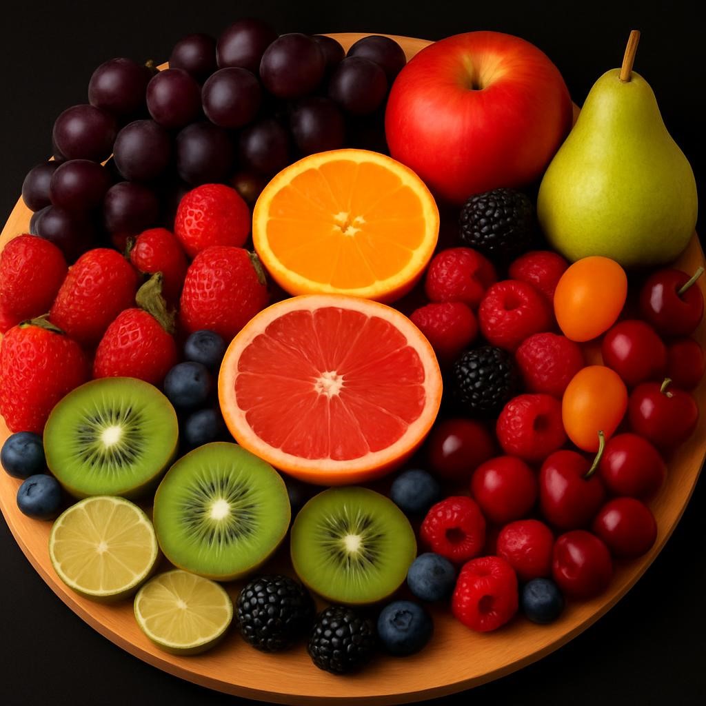 Fresh fruit: grapes, figs, and berries styled on board