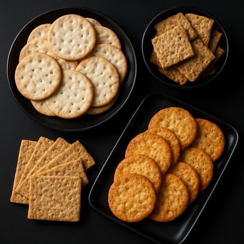 Assorted artisan bread and crackers on linen