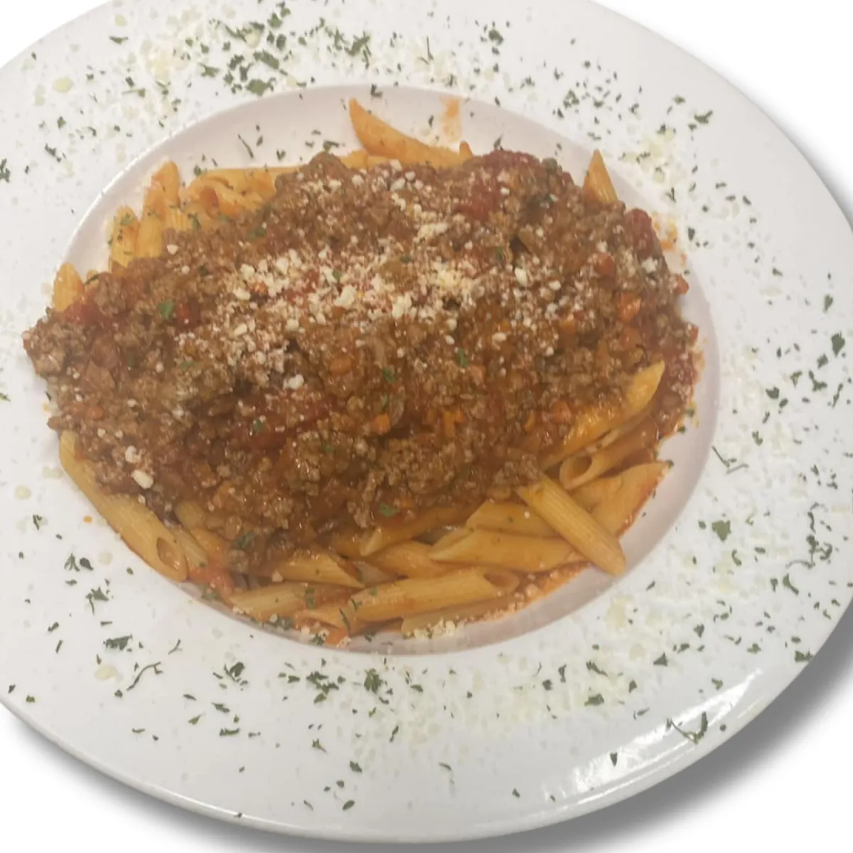 <img src="penne-bolognese.jpg" alt="Penne Bolognese pasta $16 handmade with authentic Italian sauce at Marina's Pizza">
