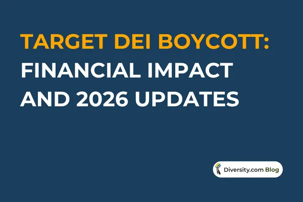 Text graphic with a dark blue background reading: ‘Target DEI Boycott: Financial Impact and 2026 Updates’ in bold white and orange font. A Diversity.com Blog label is positioned in the bottom right corner.