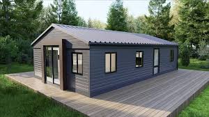 Premium finished modular cabin building showcasing bespoke architecture and light blue framing