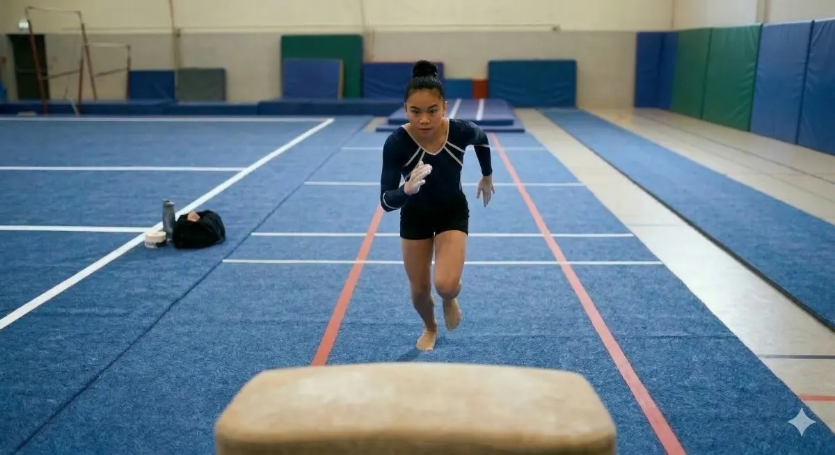 Woman does pilates upside down on equipment.