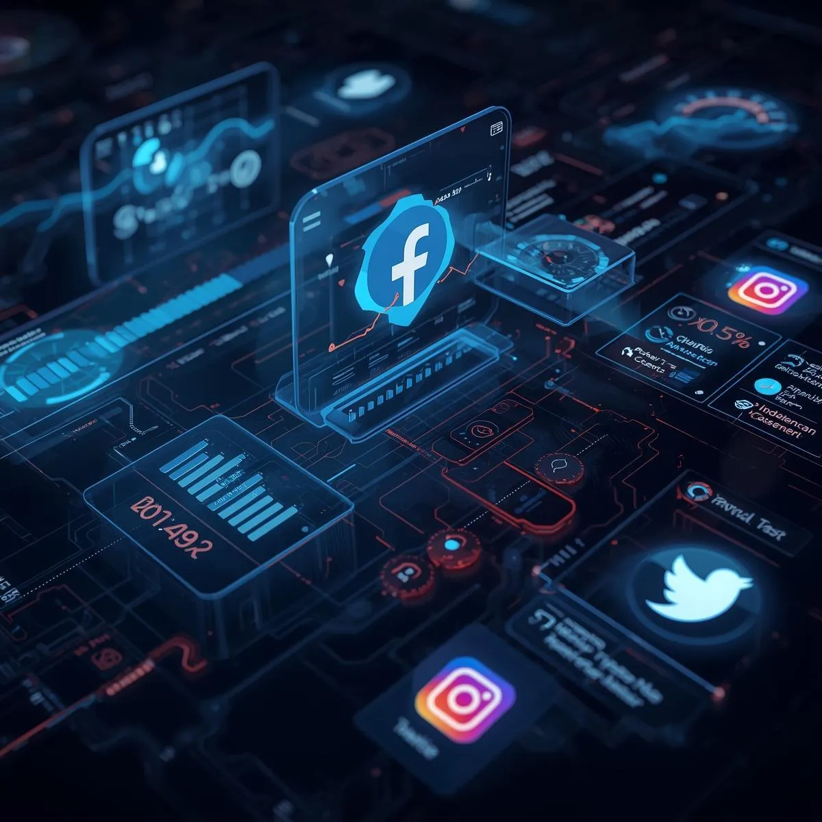 Data-driven social media marketing interface highlighting Facebook and Instagram performance, used by LevelUpX Solutions to help Mankato MN businesses grow online