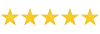 Five gold stars aligned horizontally on a white background, representing a five-star rating.