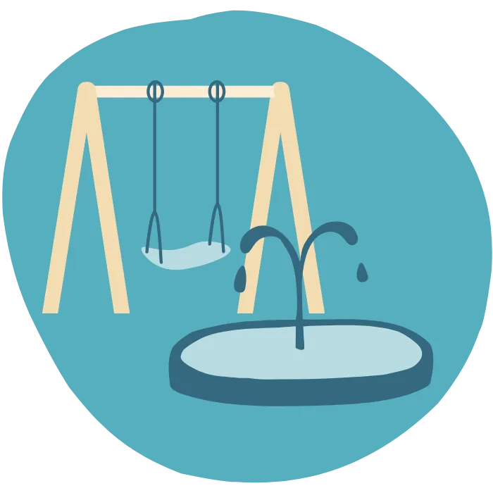 Turf playgrounds, splash pad, & large indoor gym