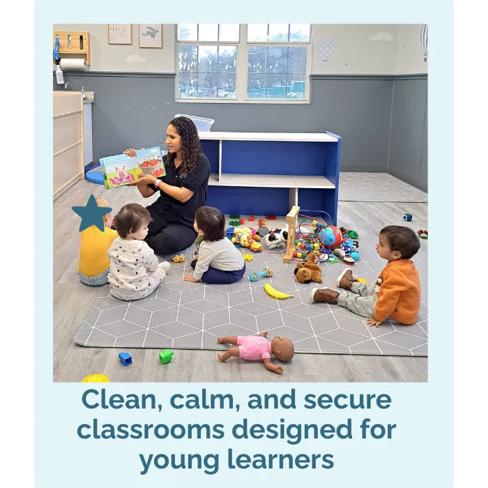 infants enjoying story time with childcare teacher