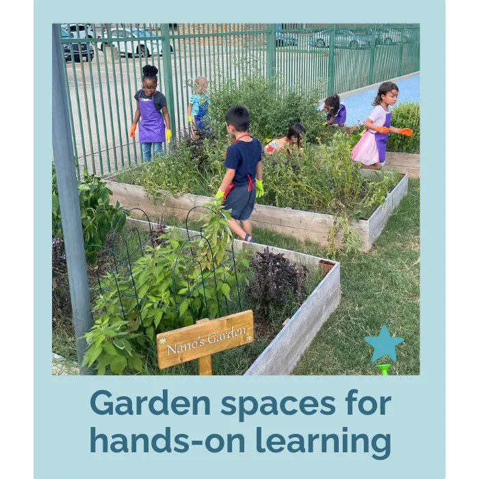 children gardening in outdoor garden spaces at daycare