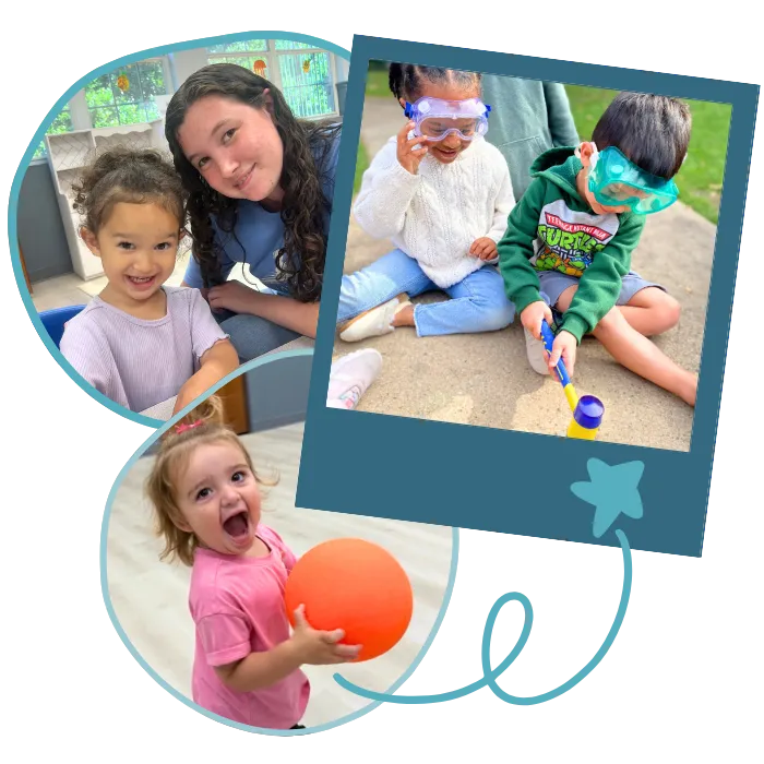 children playing outside in garden with teacher at daycare
