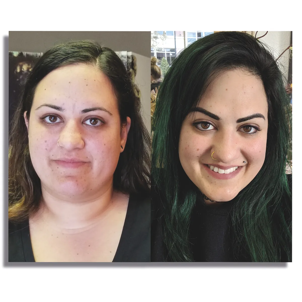 Before and after photos of permanent eyebrows, permanent makeup, and permanent lip color