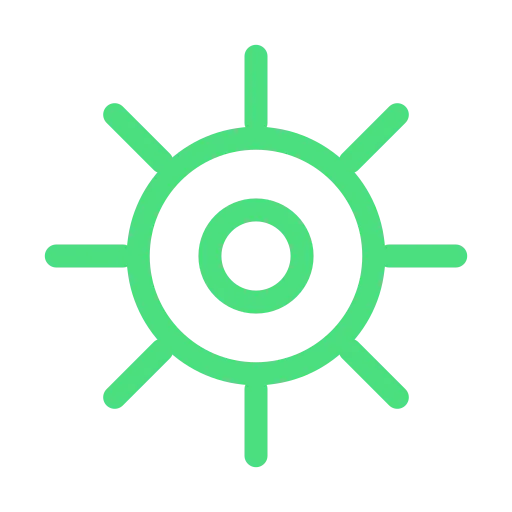A dark purple circle with a gear icon in the middle