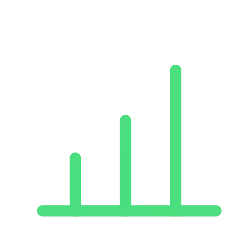 A dark purple circle with an upwards chart icon in the middle