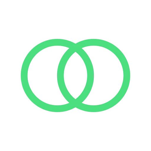 A dark purple circle with an icon that shows a gear and a handshake 