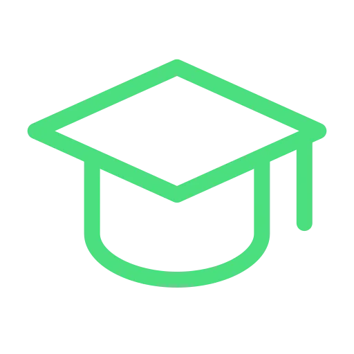 A purple circle with an icon in the middle that shows a laptop with a graduation cap and a checkmark in the middle