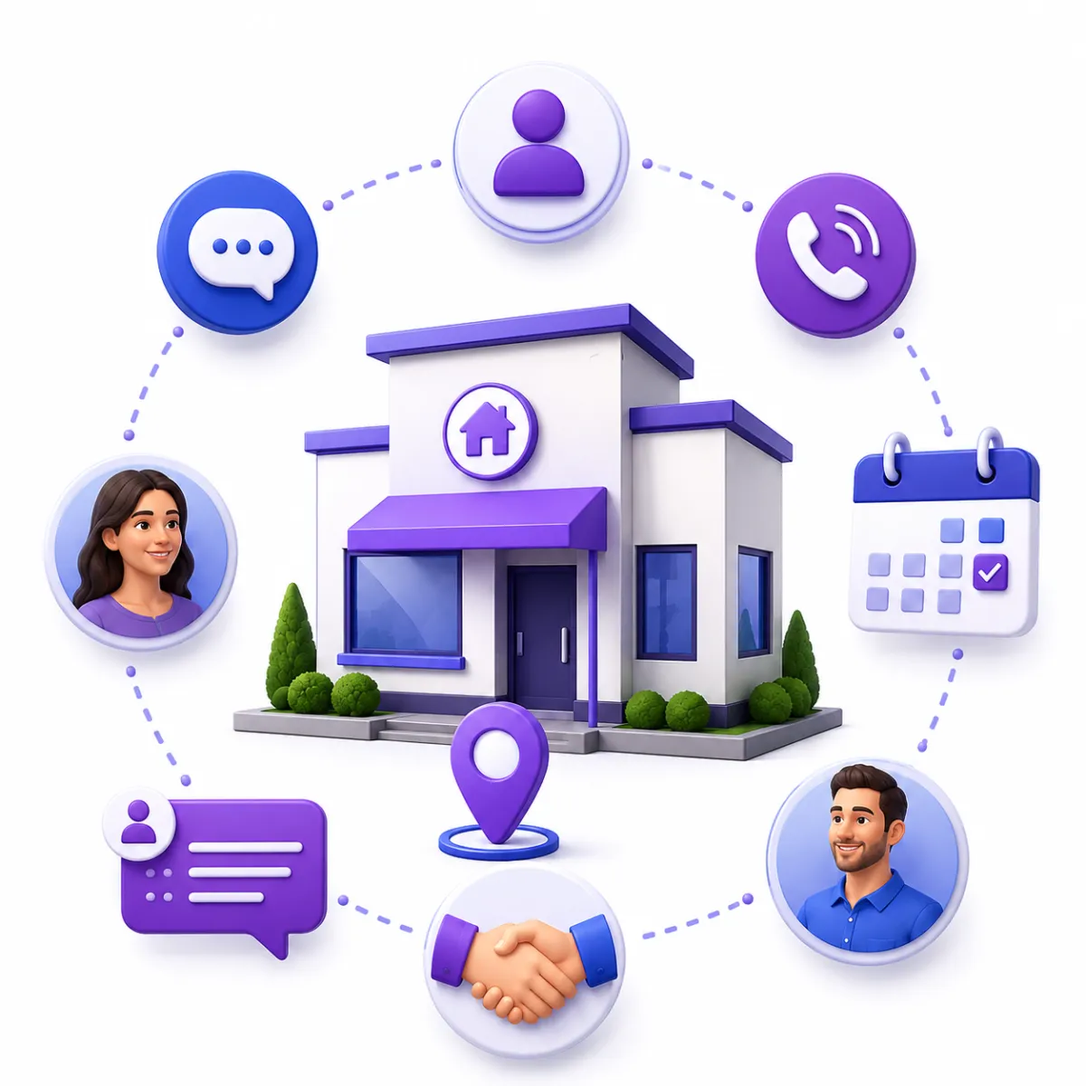 A glowing purple isometric illustration of a smart home surrounded by connected devices and digital circuits, symbolizing home automation, IoT technology, and integrated smart systems.