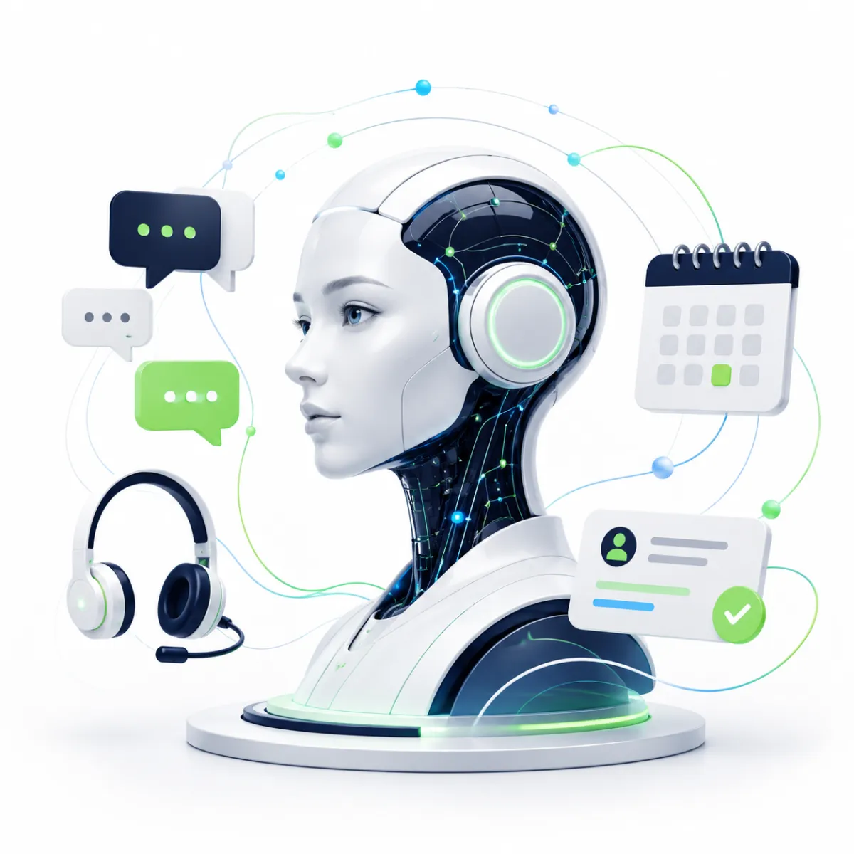 A futuristic profile illustration of a humanoid robot with glowing purple circuitry and digital patterns integrated into its head and neck, set against a dark technological background.