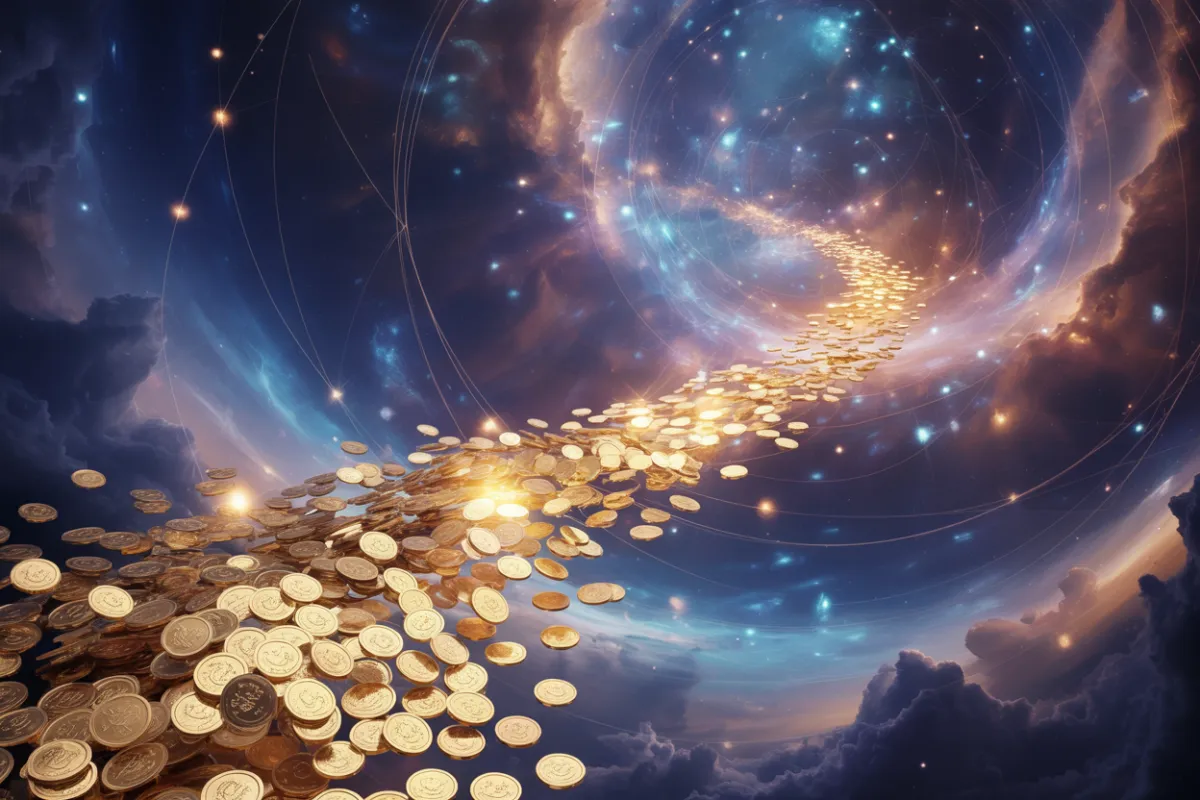 galaxy with coins symbolizing cosmic cash codes workshop