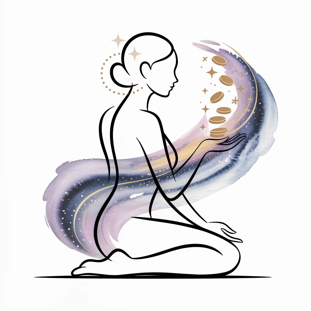 Seated woman holding gold coins symbolizing Cosmic Cash Codes