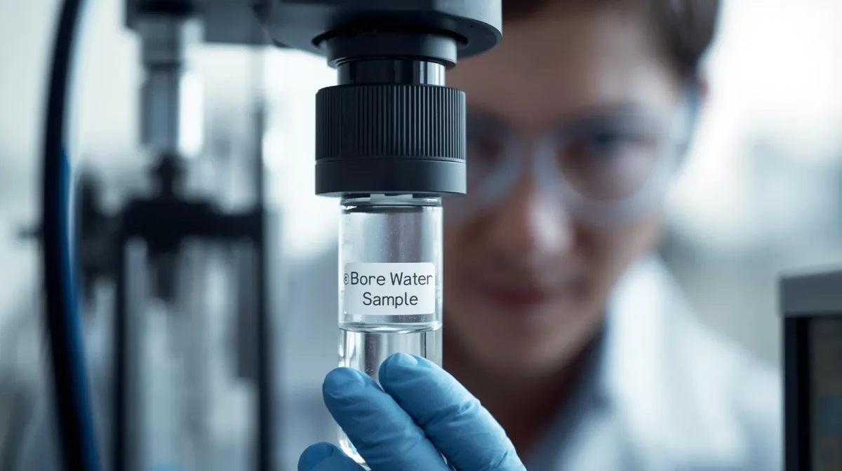 Technician holding a bore water sample for laboratory water testing