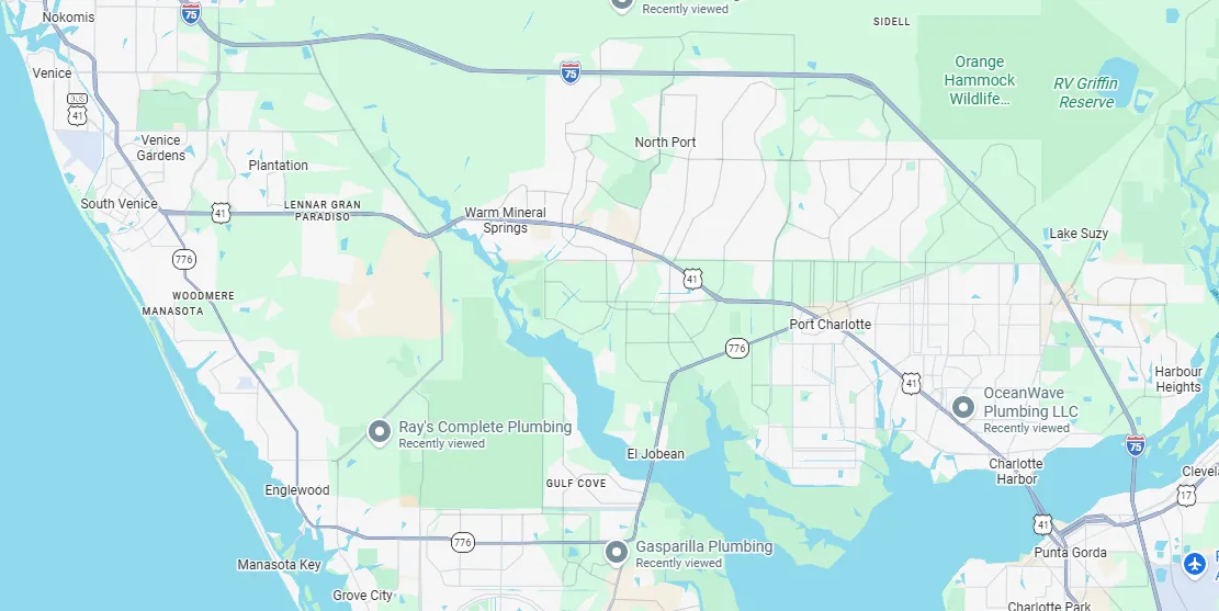 Map of Port Charlotte, North Port, Punta Gorda, Venice service area