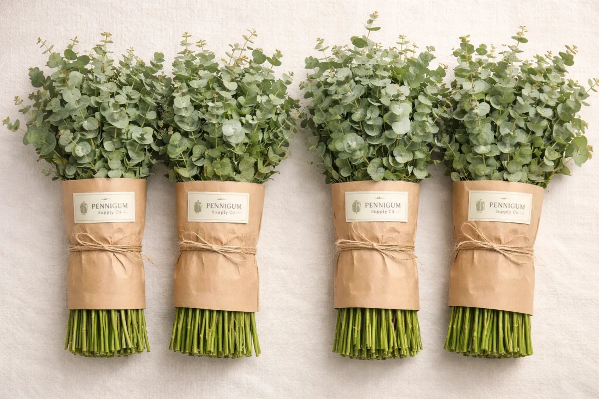 Close-up of fresh-cut Pennigum grass bundled for florists