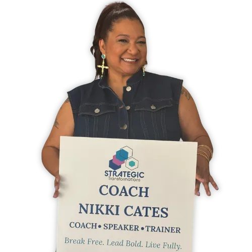 coach nikki cates holding poster