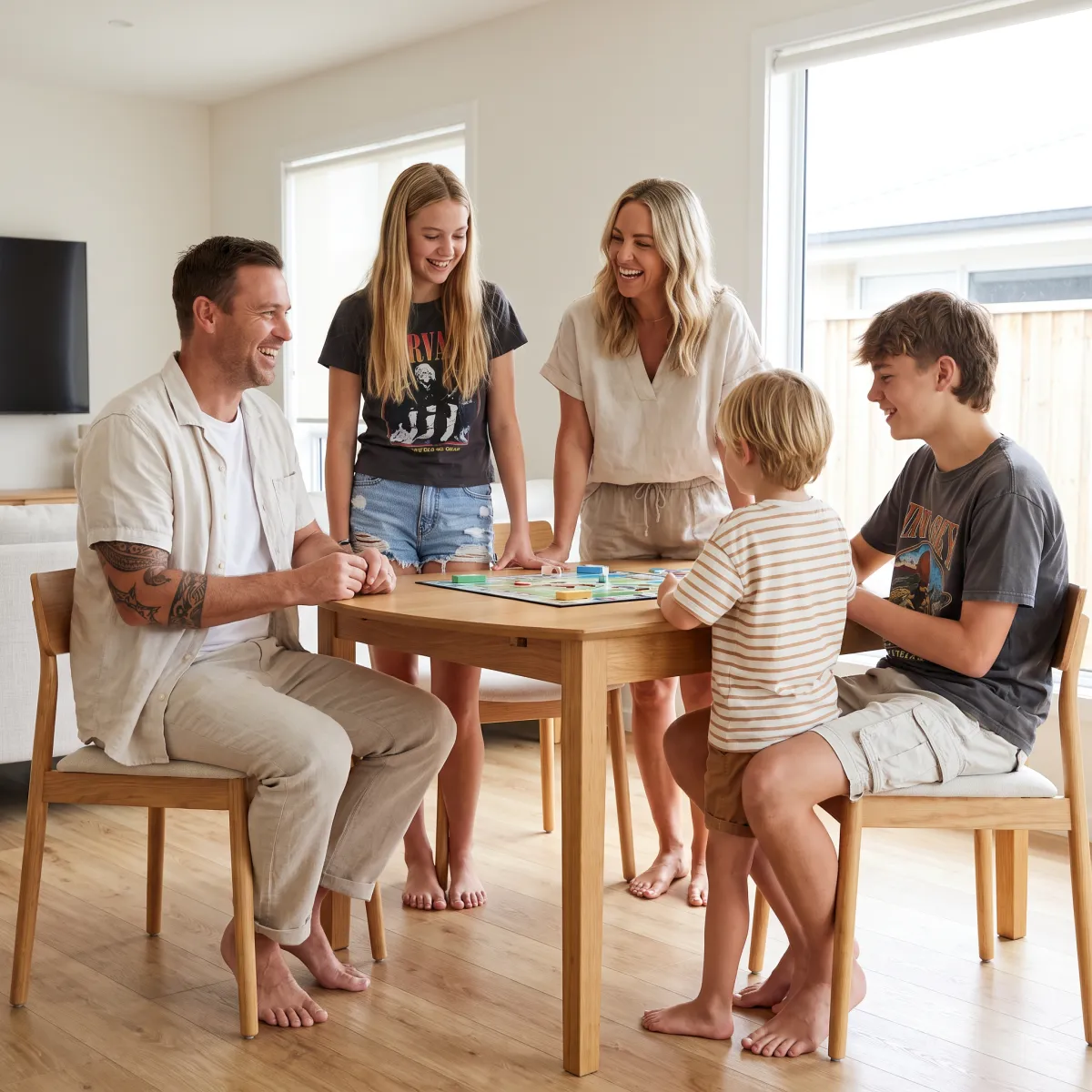After - Family laughing and playing a board game together