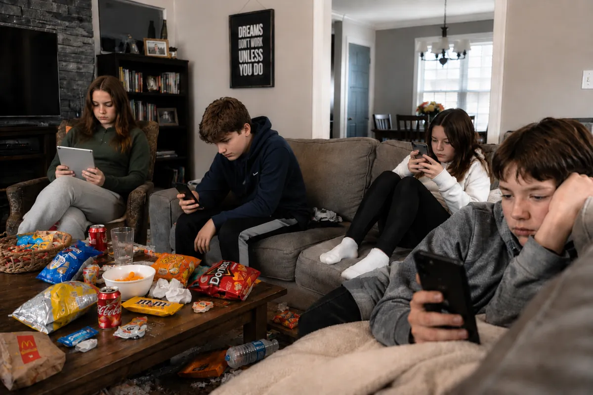 Before - Kids isolated on screens in the dark