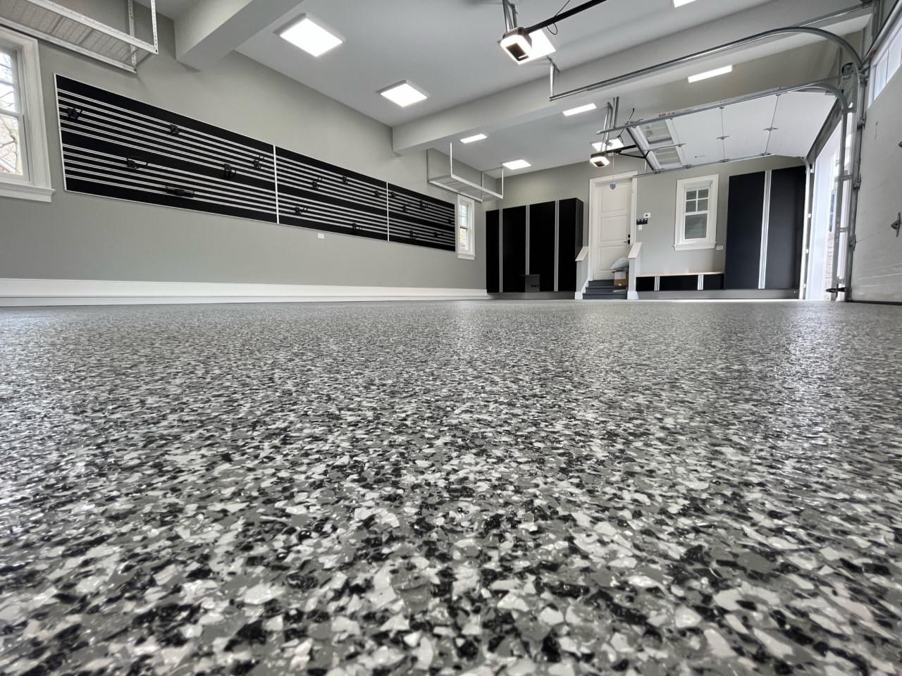 Commercial epoxy floor coating with diamond grinding surface prep