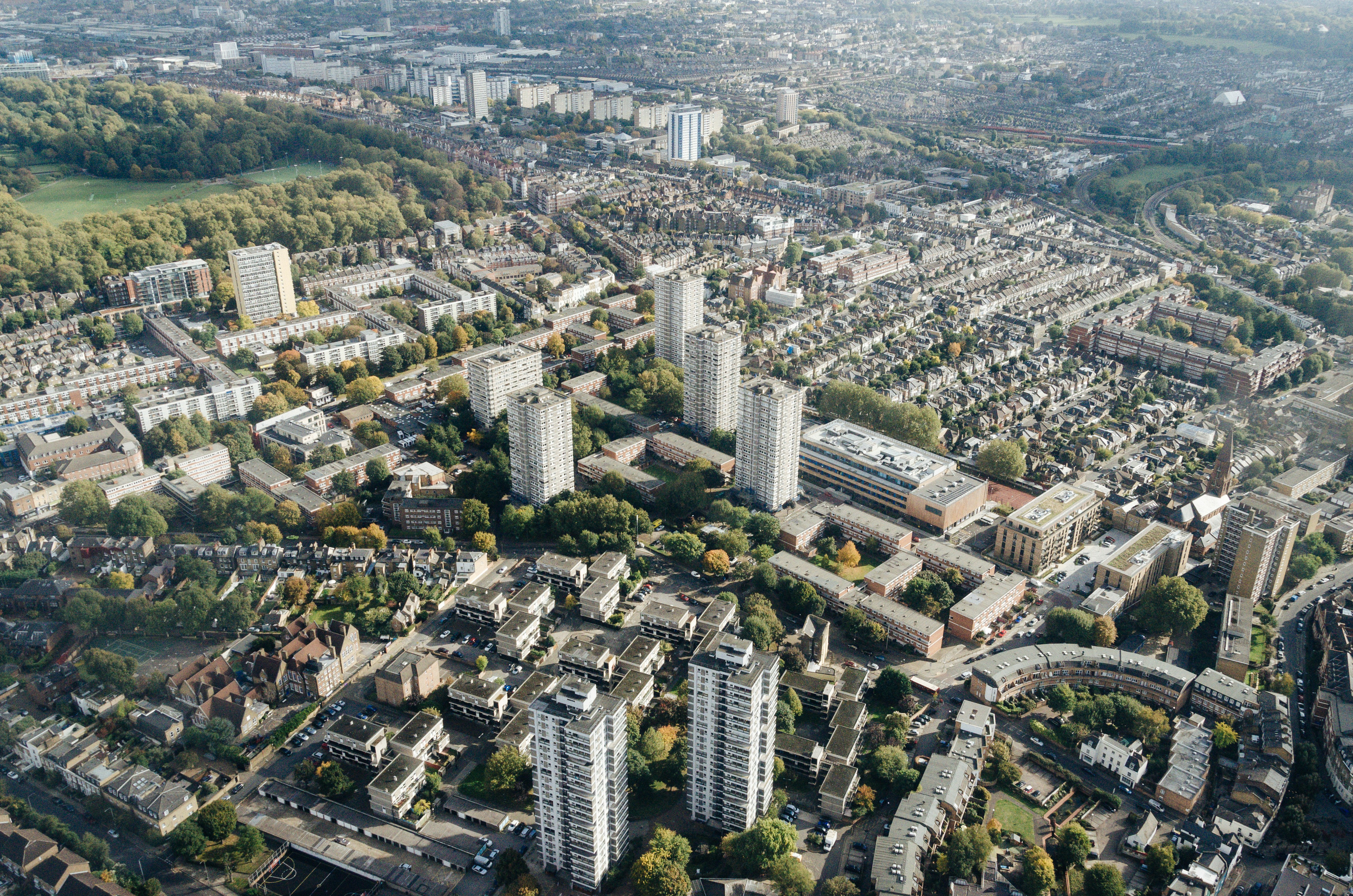 Aerial view of properties
