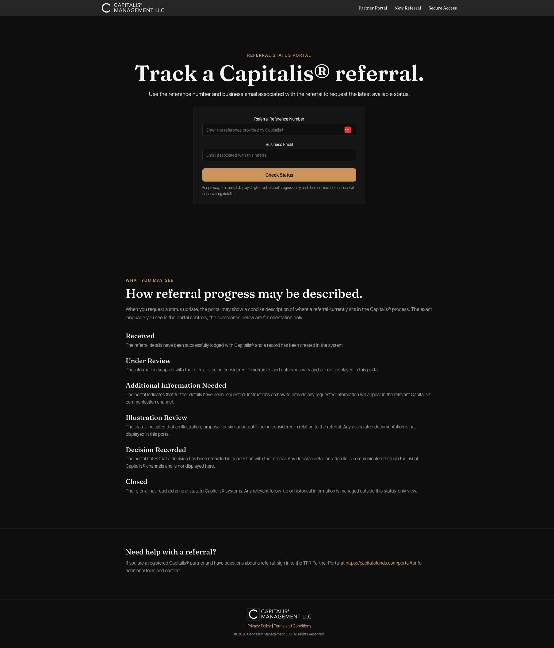 Capitalis referral status portal