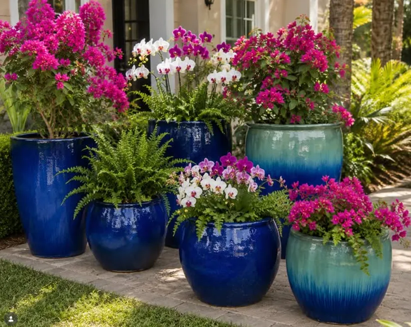 Mediterranean style luxury planters and pottery at Floral Acres Boynton Beach
