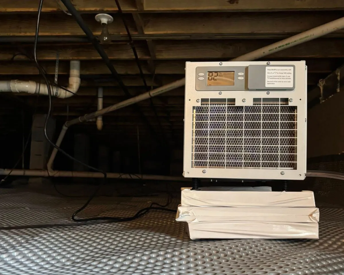 Dehumidifier installed  by Crawl Space Fixers