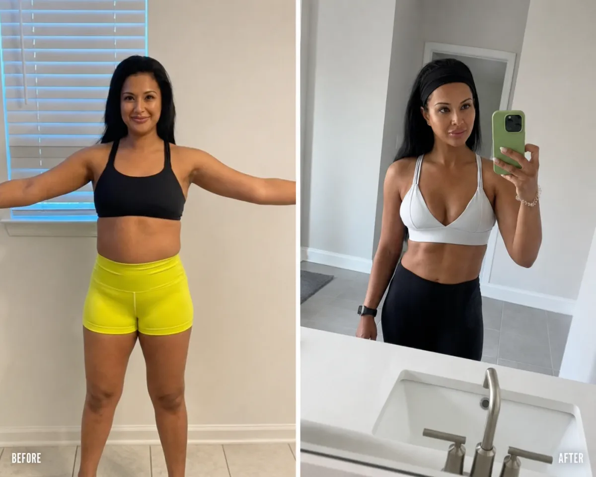 Client Lauren B transformation lost 30 pounds and 12 percent body fat gained 8 pounds muscle in 12 months at 4Balance Fitness