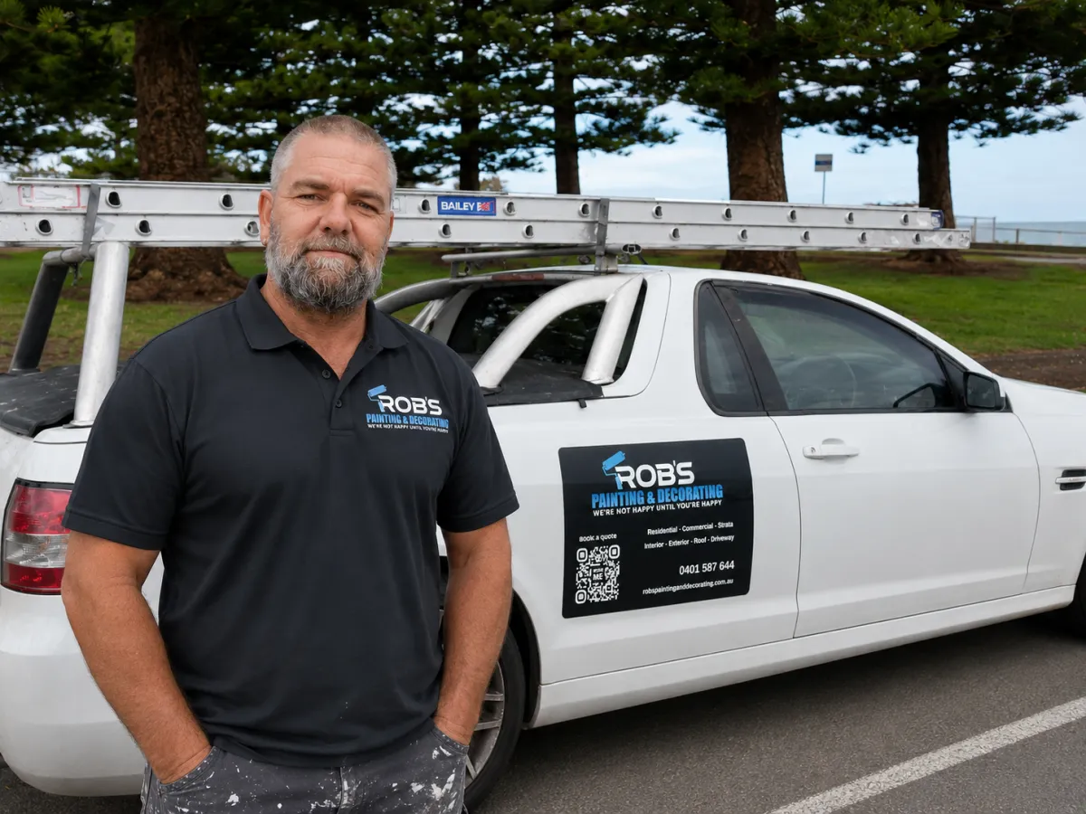 Rob standing in front of work ute