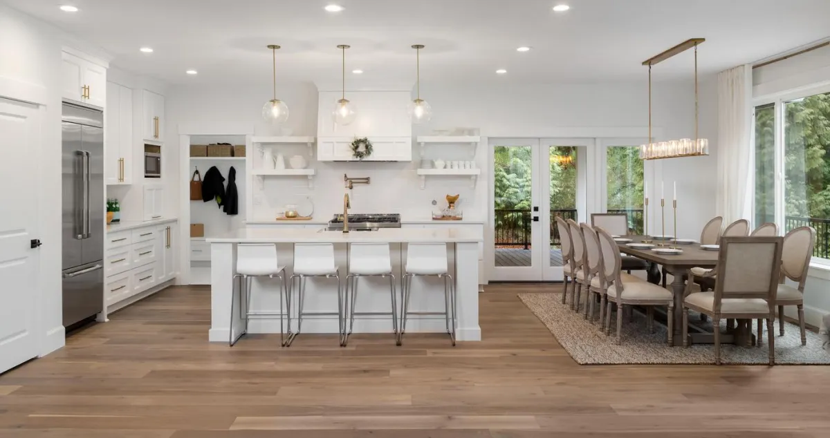 Restored kitchen showcasing a modern design after water damage repair, highlighting VHrestoration's expertise in water damage restoration and remodeling services.