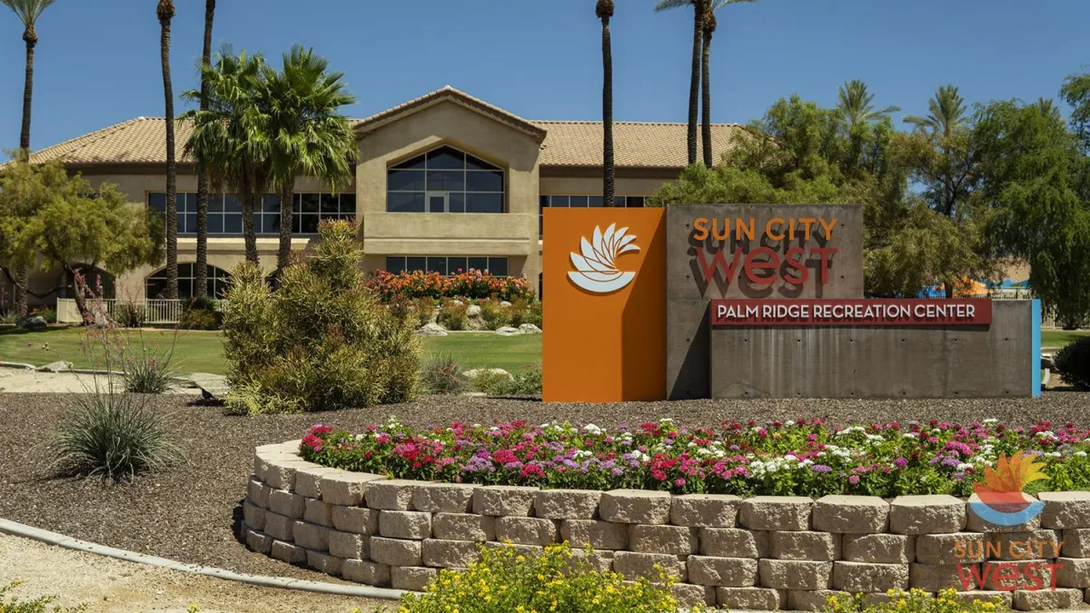 Sun City West entrance sign welcoming visitors to the active adult community in Arizona