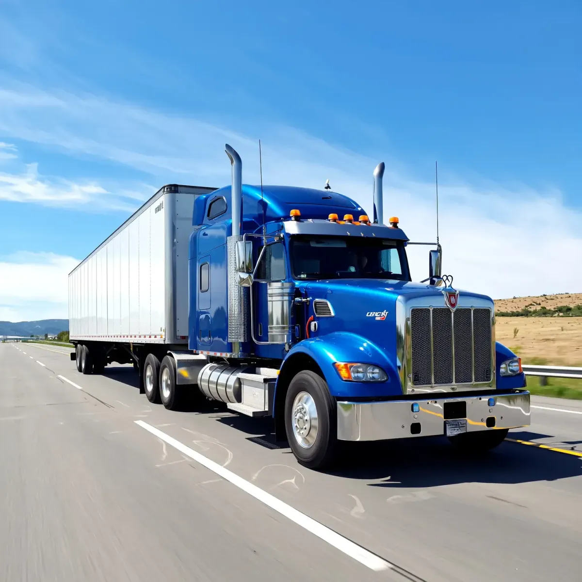 bue semi truck on highway