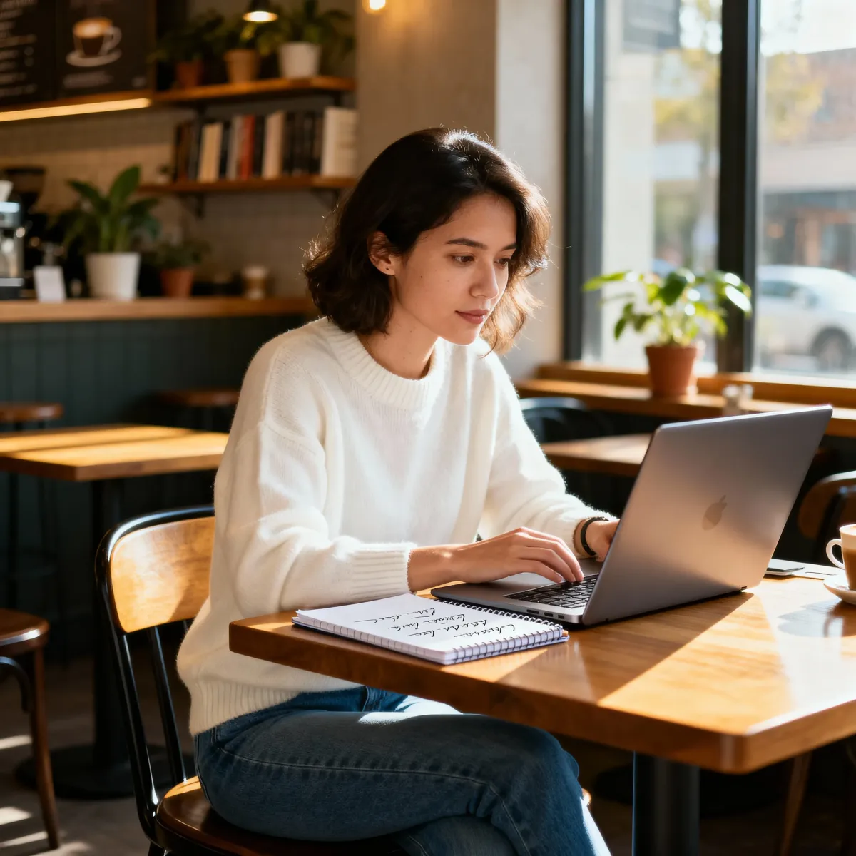 female entrepreneur at coffee shop on her laptop