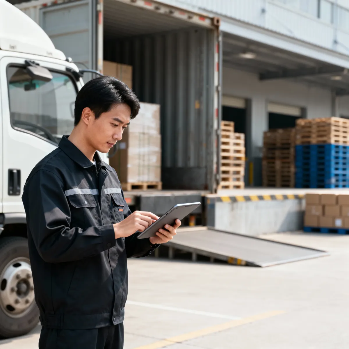 logistics manager holding tablet