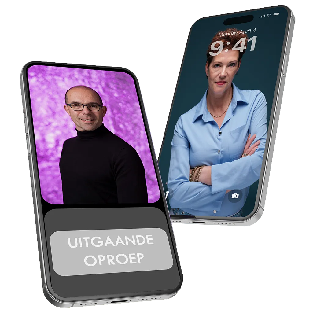 smartphone met de foto van de beller op het scherm