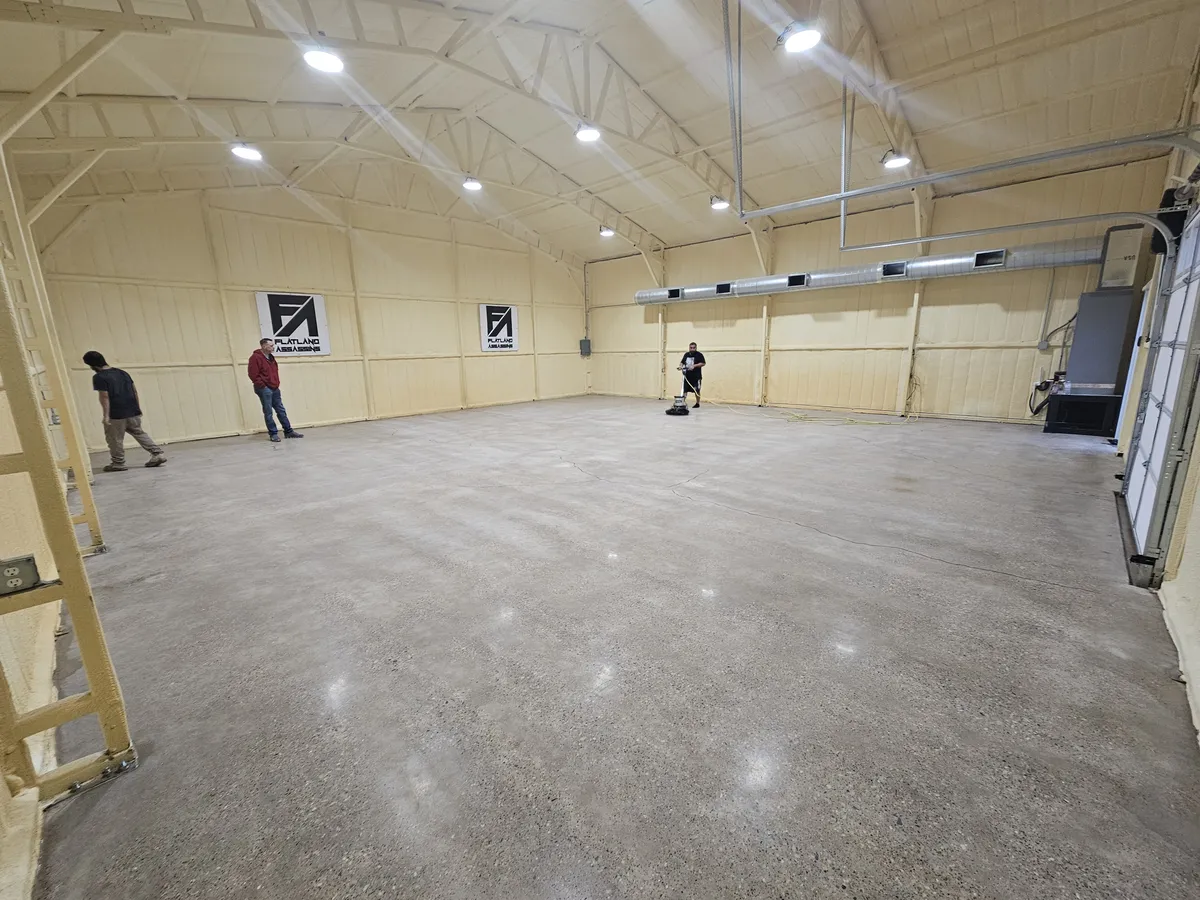 Polished concrete floor in a commercial warehouse