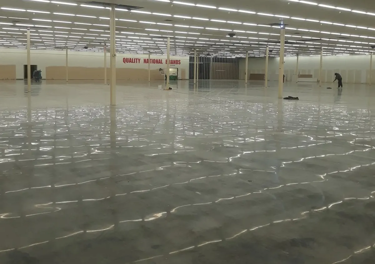 Polished concrete floor in a large retail space