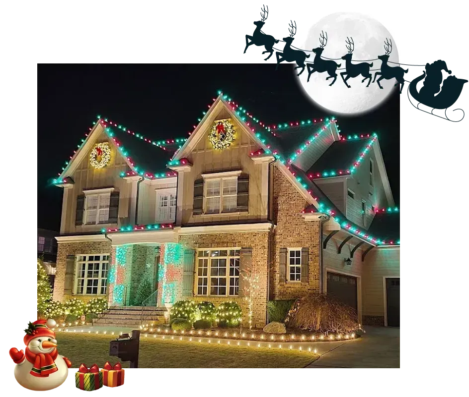 Holiday yard decorations and pathway Christmas lights Athens Georgia