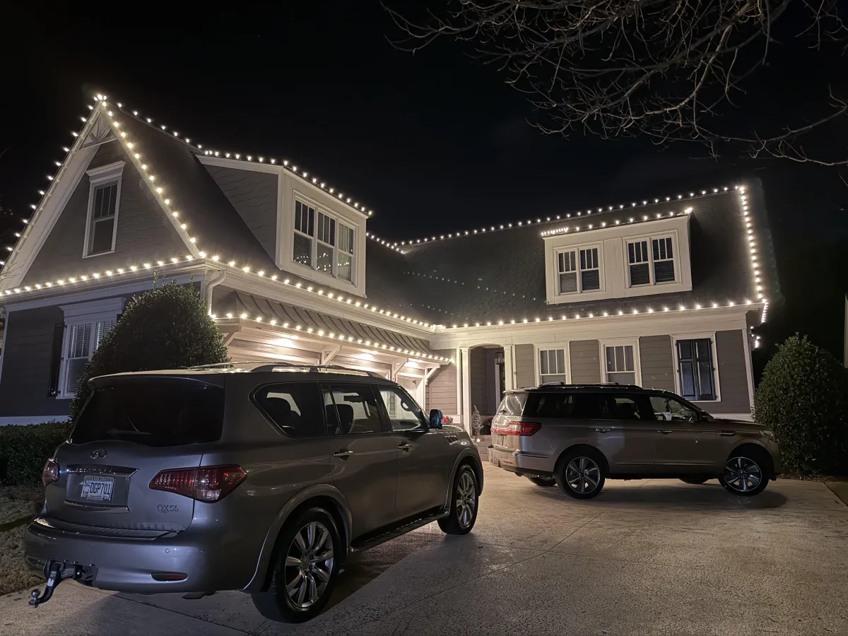 Bright LED Christmas lights installed on a home in Athens GA