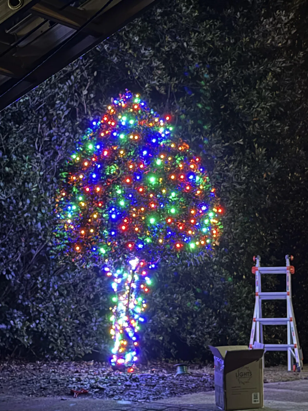 Outdoor Christmas lights decorating a home in Oconee County Georgia