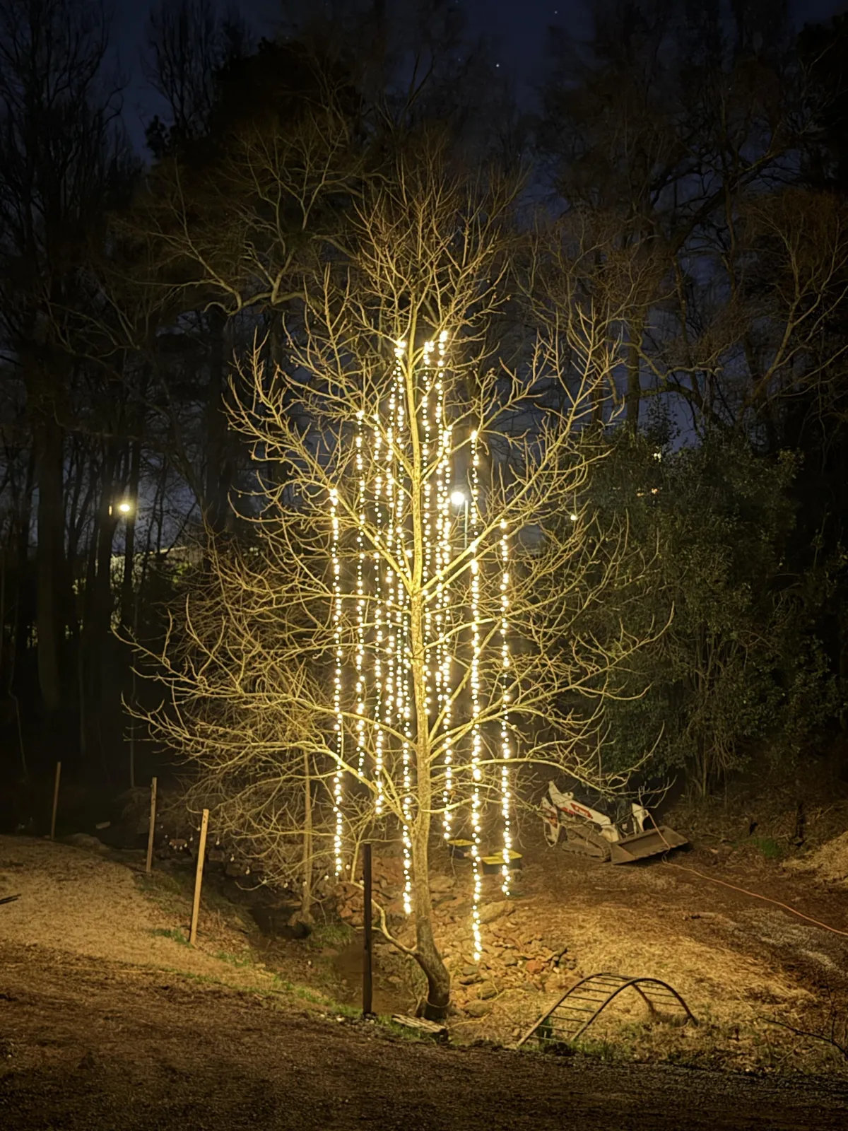 Holiday roofline lights on a suburban home in Oconee County GA