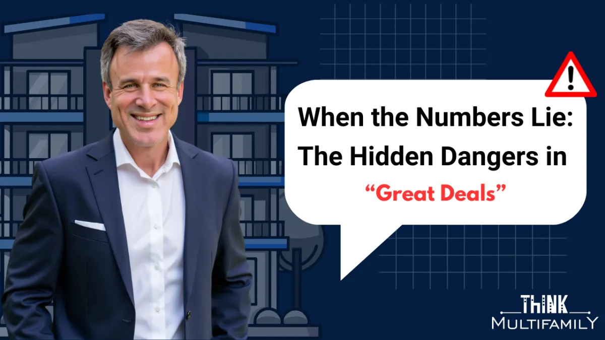 Multifamily investing expert Mark Kenney explaining hidden risks and misleading numbers in real estate deals with headline about dangers in “great deals”