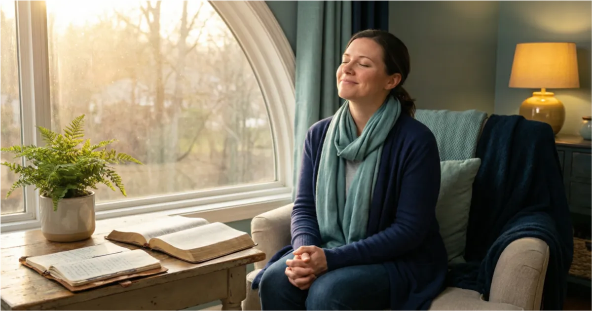 Christian woman practicing spiritual discipline and building willpower through quiet time and prayer