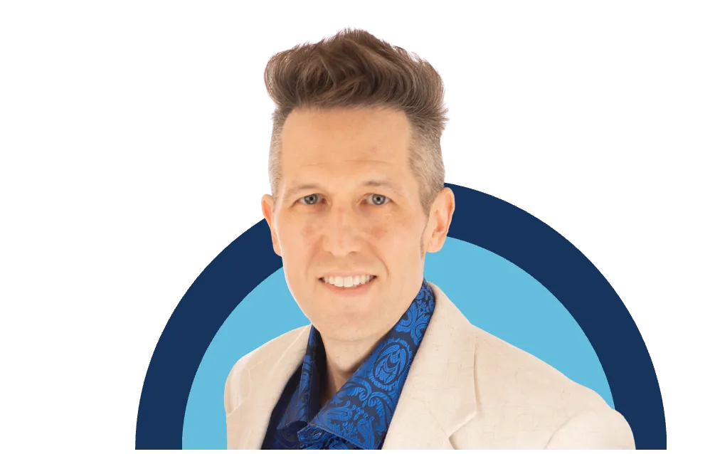 Ben Ashpole of NourishCap, surrounded by hand-drawn mushroom illustrations